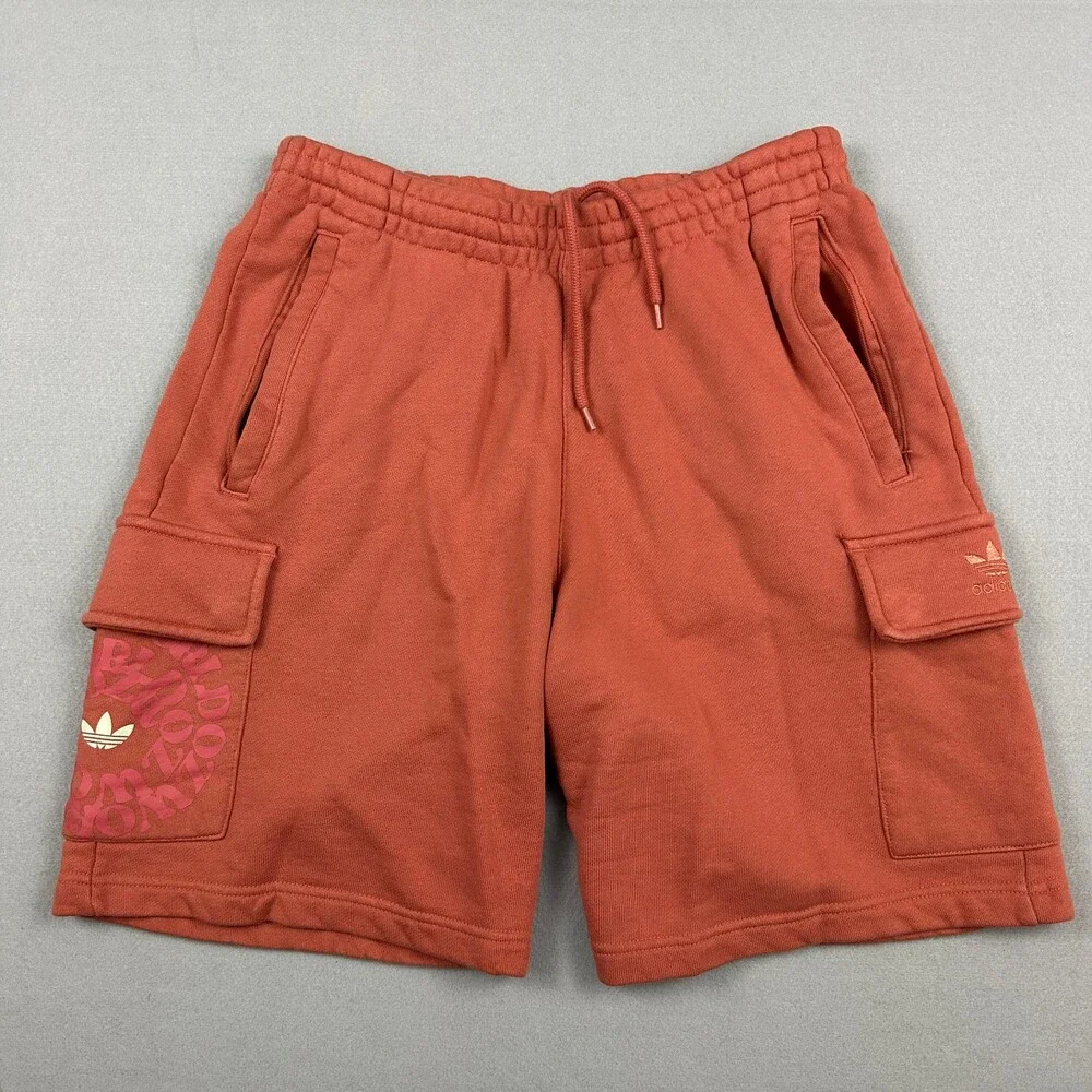 Adidas Shorts Men Medium Rust Orange Fleece Cargo Sweatshorts Trefoil M